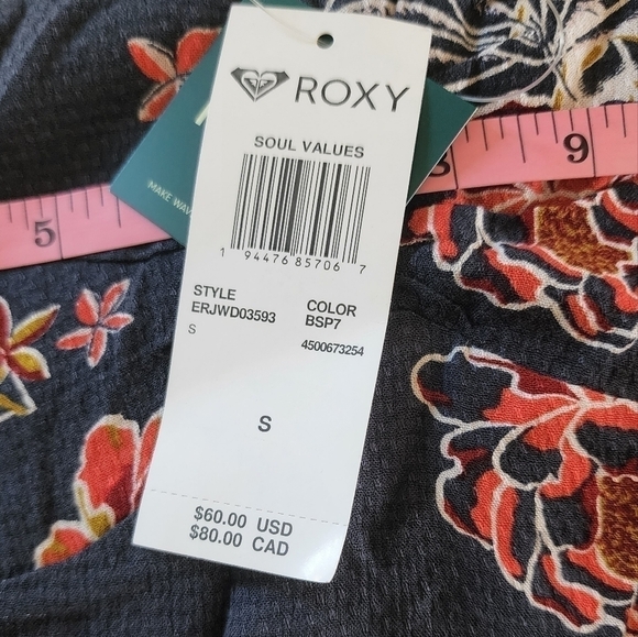 Roxy square sweetheart neckline bright floral print midi dress size Small - Picture 6 of 8